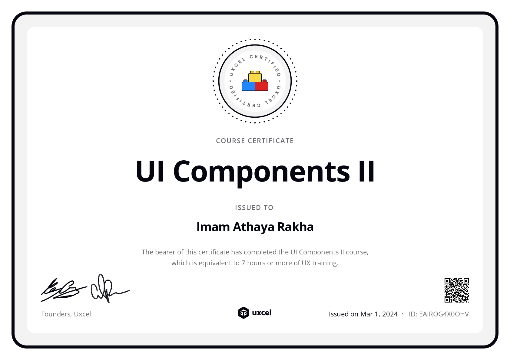 Imam Athaya Rakha's certificate